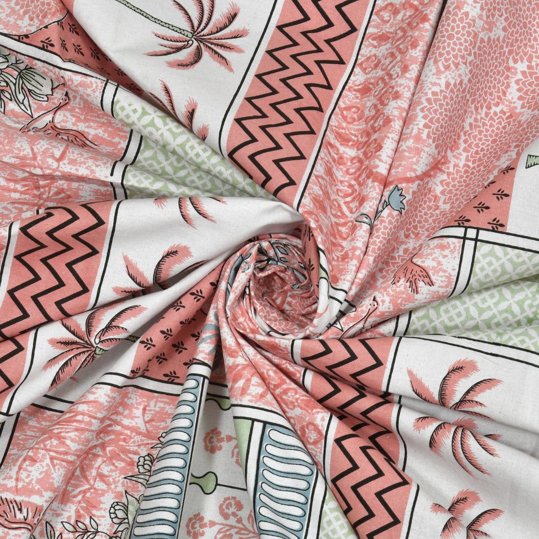 Cotton Jaipuri Diwan Size  Bedsheet With 2 Zipper Pillow Cover (Size 70*100)
