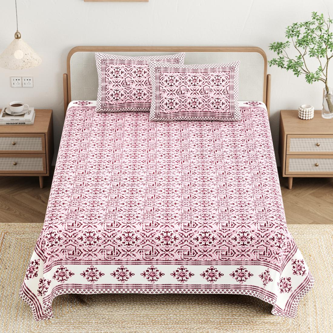 Cotton Jaipuri Diwan Size  Bedsheet With 2 Zipper Pillow Cover (Size 70*100)
