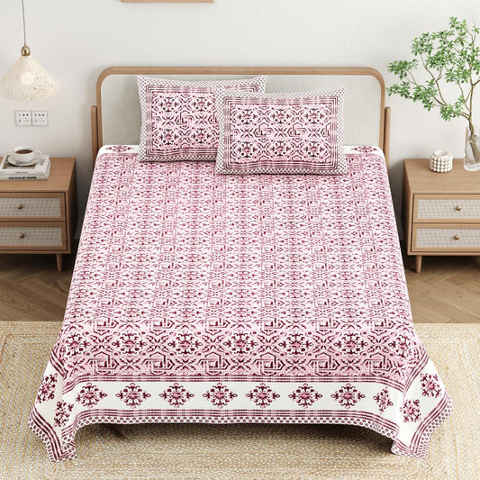 Cotton Jaipuri Diwan Size  Bedsheet With 2 Zipper Pillow Cover (Size 70*100)