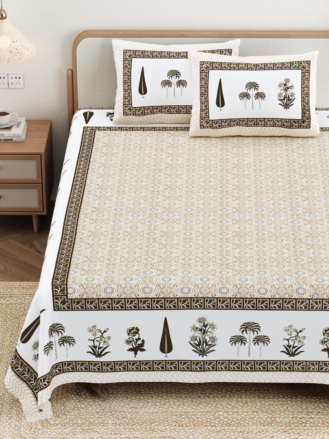 Cotton Jaipuri Diwan Size  Bedsheet With 2 Zipper Pillow Cover (Size 70*100)