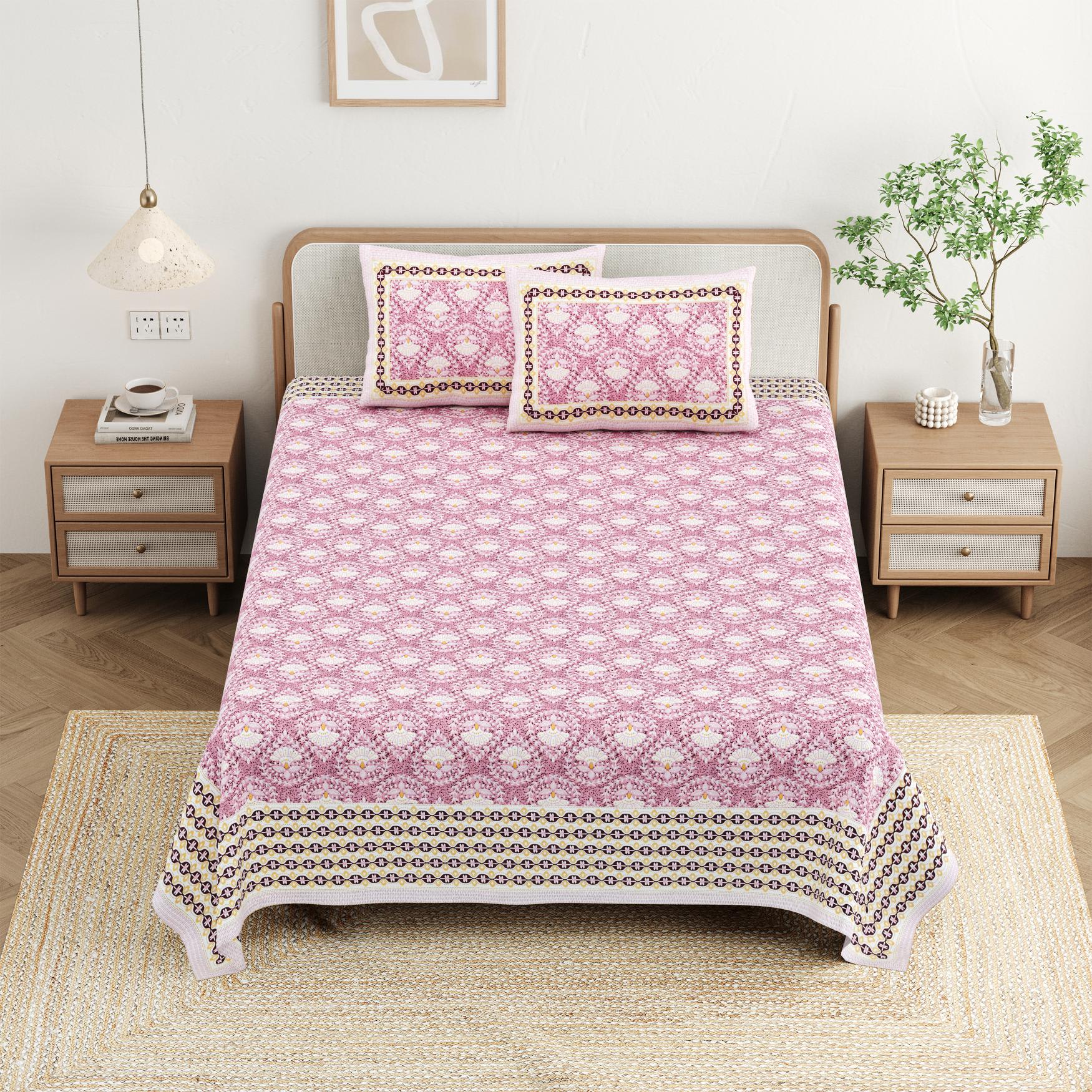 Cotton Jaipuri Diwan Size  Bedsheet With 2 Zipper Pillow Cover (Size 70*100)