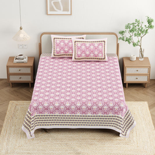 Cotton Jaipuri Diwan Size  Bedsheet With 2 Zipper Pillow Cover (Size 70*100)