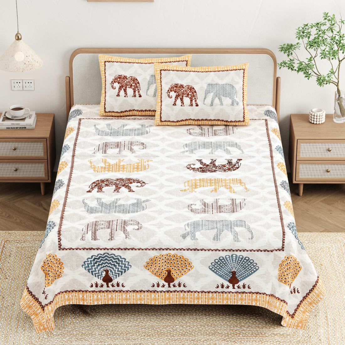 Cotton Jaipuri Diwan Size  Bedsheet With 2 Zipper Pillow Cover (Size 70*100)