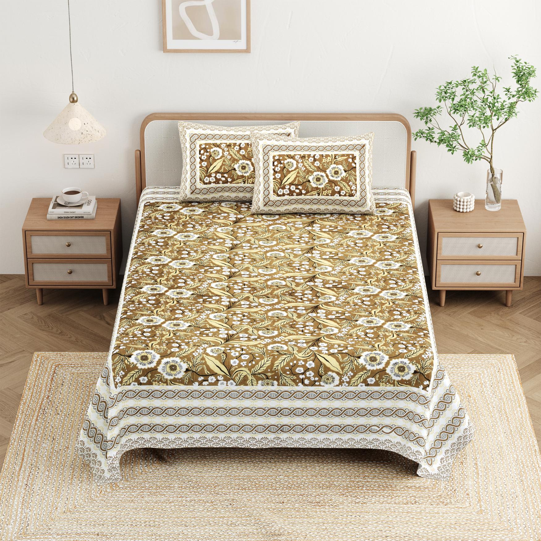 Cotton Jaipuri Diwan Size  Bedsheet With 2 Zipper Pillow Cover (Size 70*100)