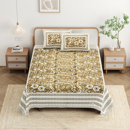 Cotton Jaipuri Diwan Size  Bedsheet With 2 Zipper Pillow Cover (Size 70*100)