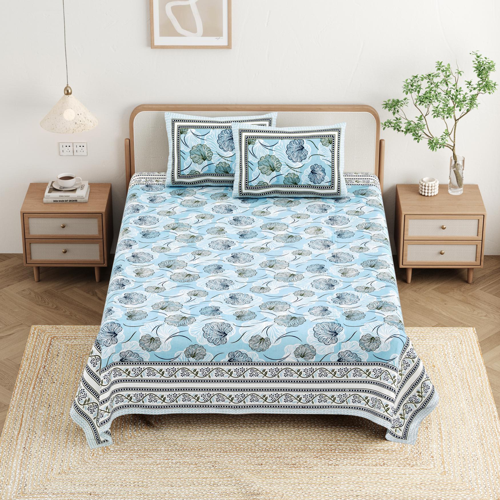 Cotton Jaipuri Diwan Size  Bedsheet With 2 Zipper Pillow Cover (Size 70*100)