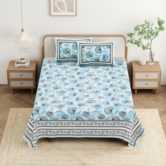 Cotton Jaipuri Diwan Size  Bedsheet With 2 Zipper Pillow Cover (Size 70*100)