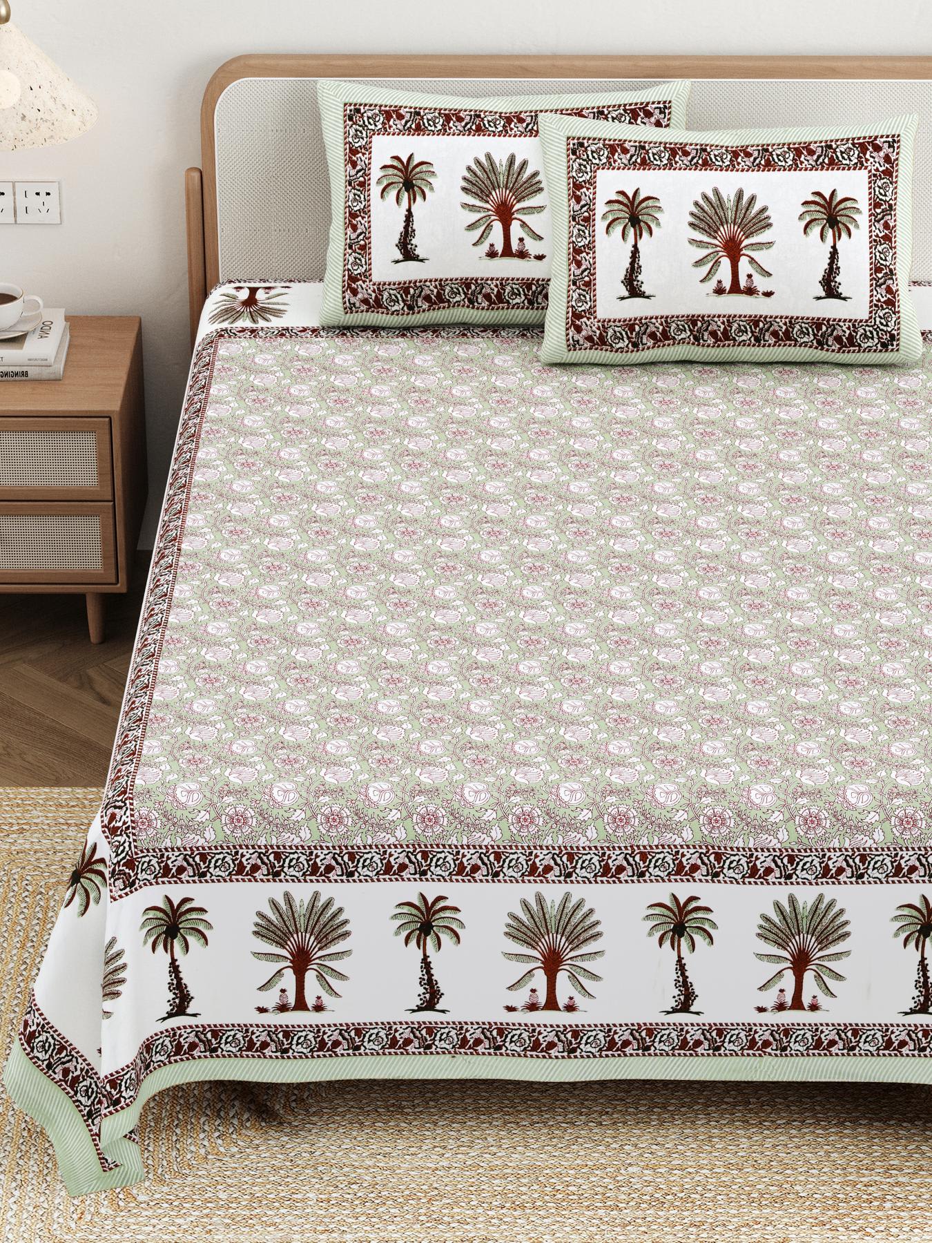 Cotton Jaipuri Diwan Size  Bedsheet With 2 Zipper Pillow Cover (Size 70*100)