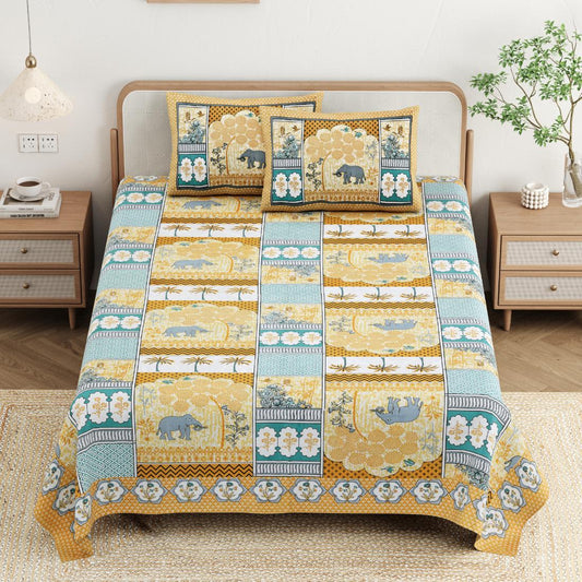 Cotton Jaipuri Diwan Size  Bedsheet With 2 Zipper Pillow Cover (Size 70*100)