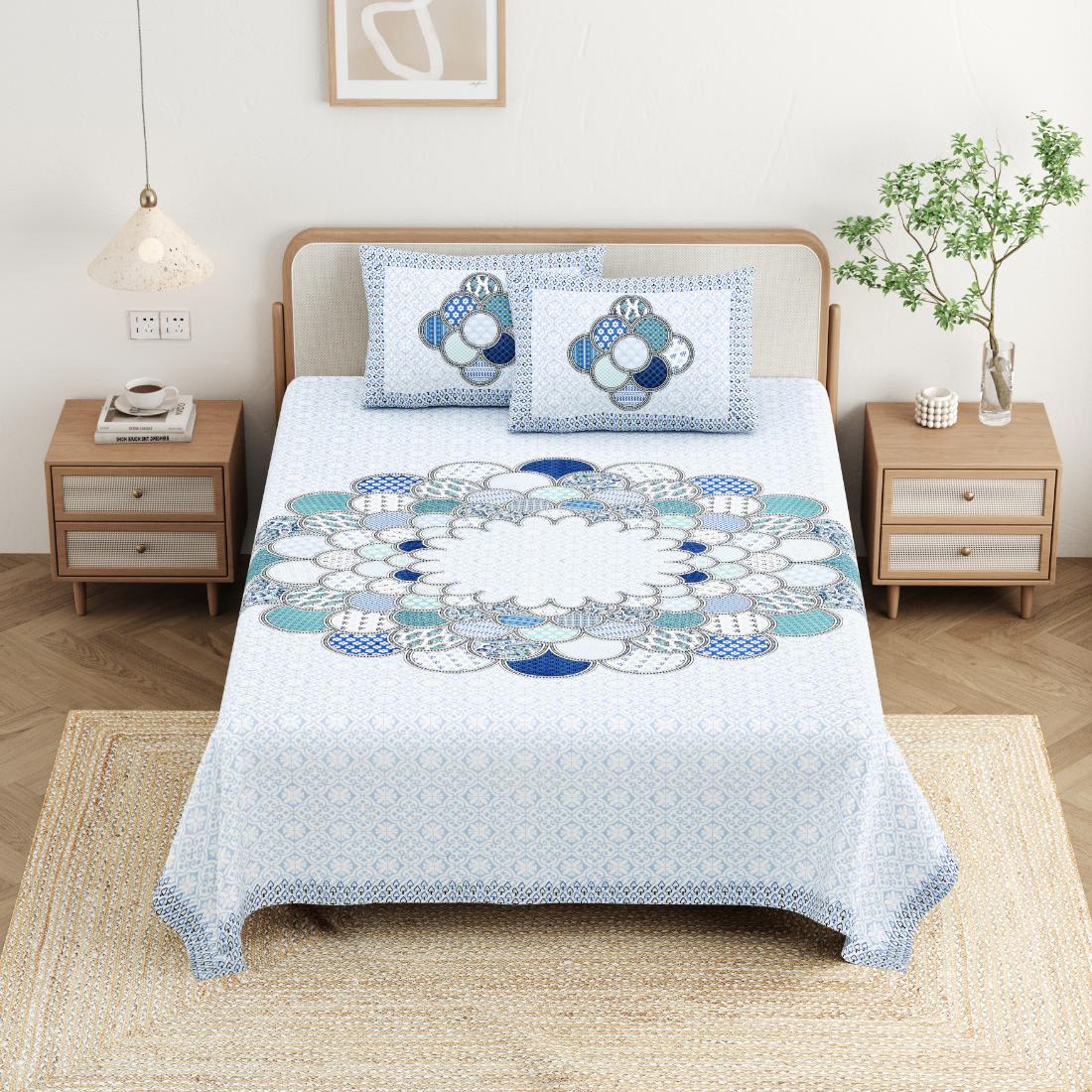 Cotton Jaipuri Diwan Size  Bedsheet With 2 Zipper Pillow Cover (Size 70*100)