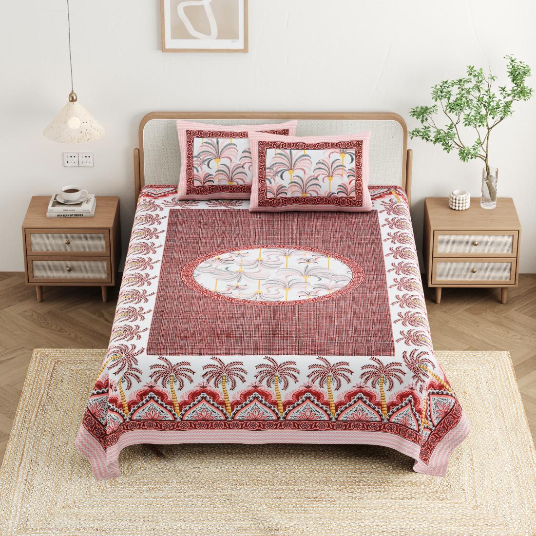 Cotton Jaipuri Diwan Size  Bedsheet With 2 Zipper Pillow Cover (Size 70*100)