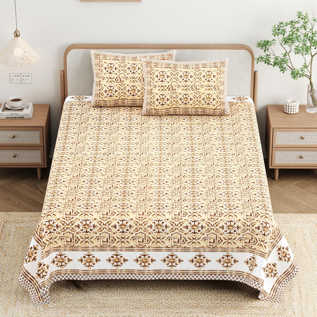 Cotton Jaipuri Diwan Size  Bedsheet With 2 Zipper Pillow Cover (Size 70*100)