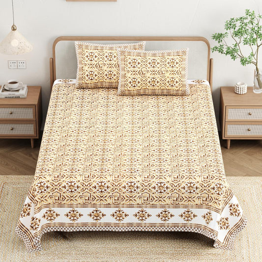 Cotton Jaipuri Diwan Size  Bedsheet With 2 Zipper Pillow Cover (Size 70*100)