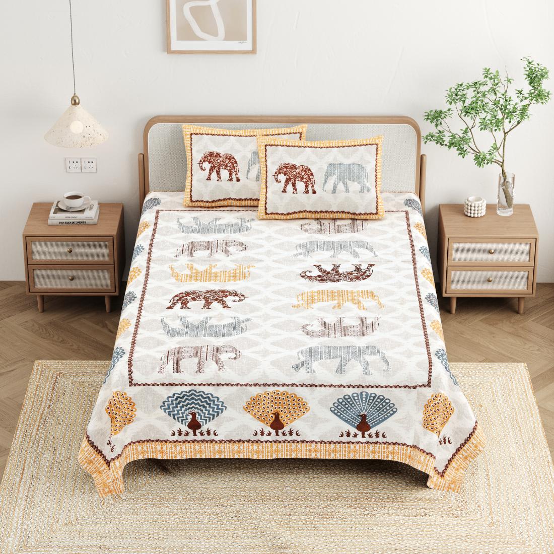 Cotton Jaipuri Diwan Size  Bedsheet With 2 Zipper Pillow Cover (Size 70*100)