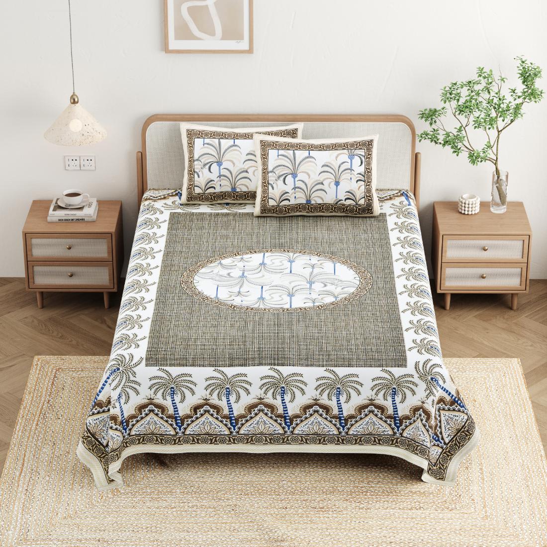 Cotton Jaipuri Diwan Size  Bedsheet With 2 Zipper Pillow Cover (Size 70*100)