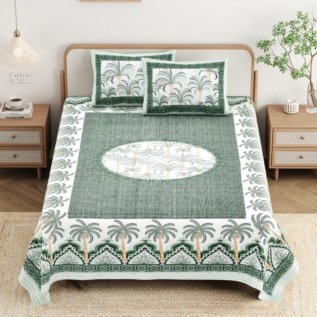 Cotton Jaipuri Diwan Size  Bedsheet With 2 Zipper Pillow Cover (Size 70*100)