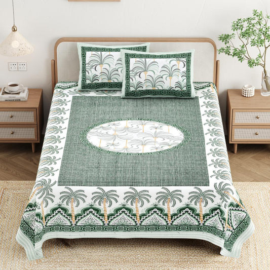 Cotton Jaipuri Diwan Size  Bedsheet With 2 Zipper Pillow Cover (Size 70*100)