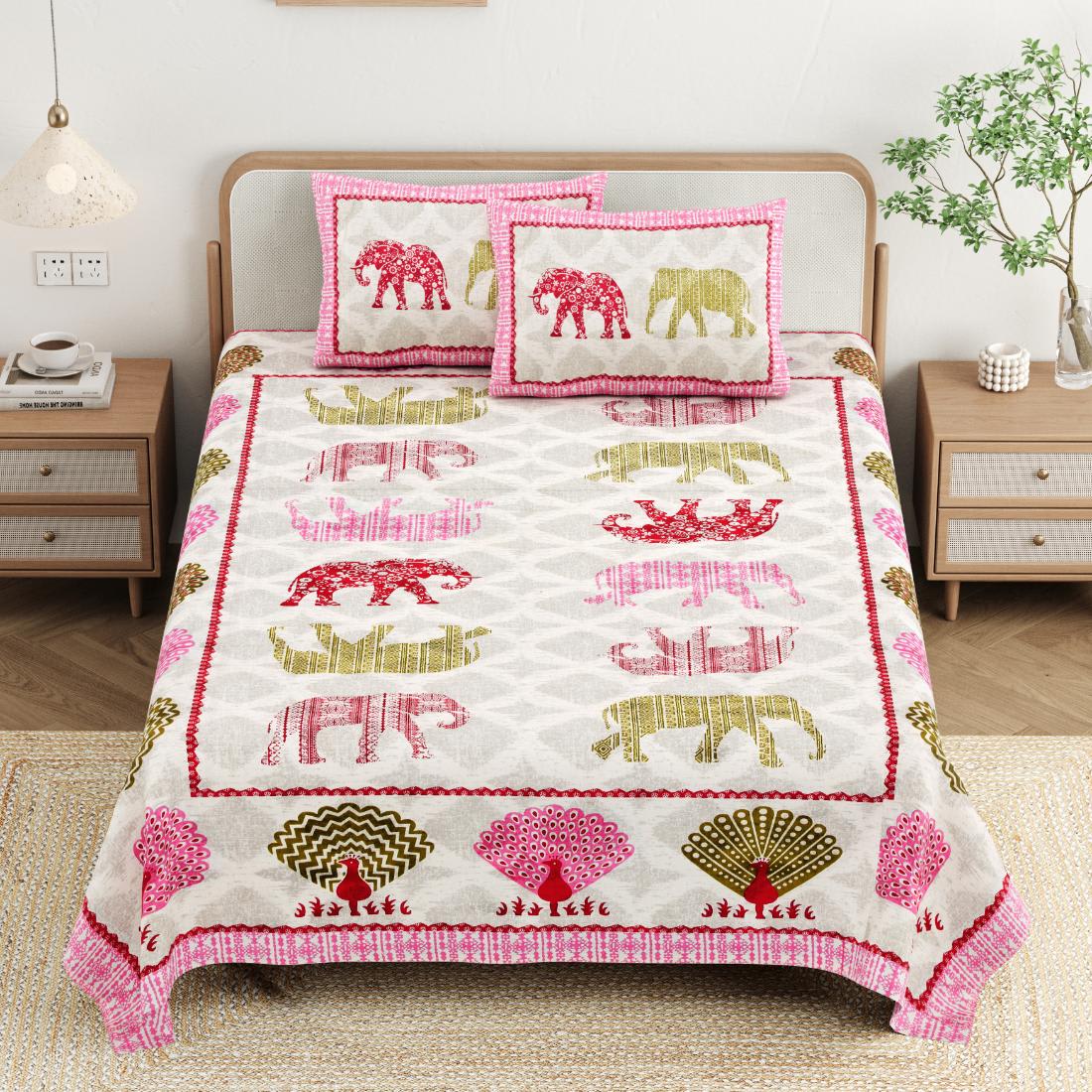 Cotton Jaipuri Diwan Size  Bedsheet With 2 Zipper Pillow Cover (Size 70*100)