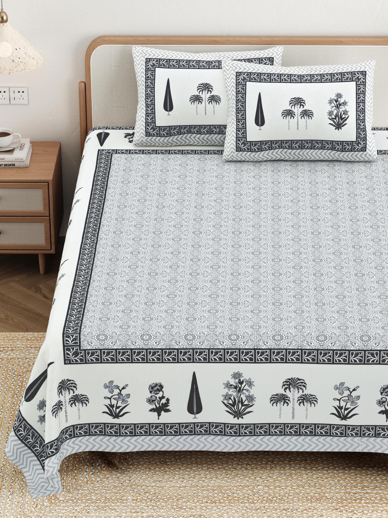 Cotton Jaipuri Diwan Size  Bedsheet With 2 Zipper Pillow Cover (Size 70*100)
