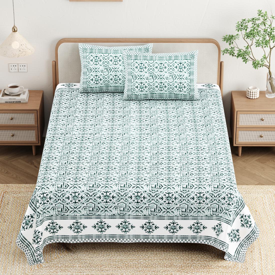 Cotton Jaipuri Diwan Size  Bedsheet With 2 Zipper Pillow Cover (Size 70*100)