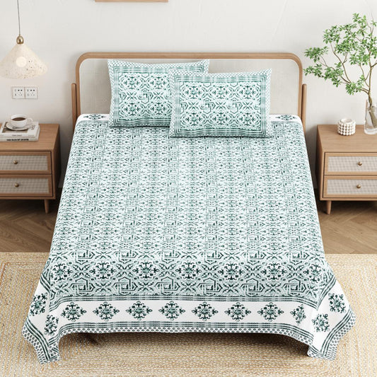 Cotton Jaipuri Diwan Size  Bedsheet With 2 Zipper Pillow Cover (Size 70*100)