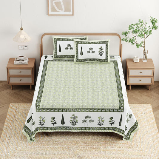 Cotton Jaipuri Diwan Size  Bedsheet With 2 Zipper Pillow Cover (Size 70*100)