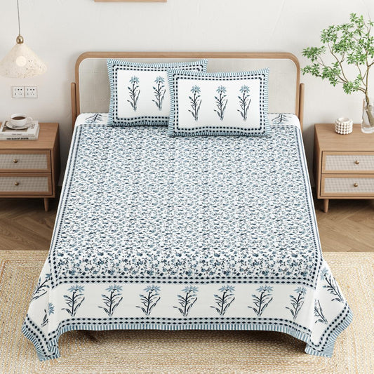 Cotton Jaipuri Diwan Size  Bedsheet With 2 Zipper Pillow Cover (Size 70*100)