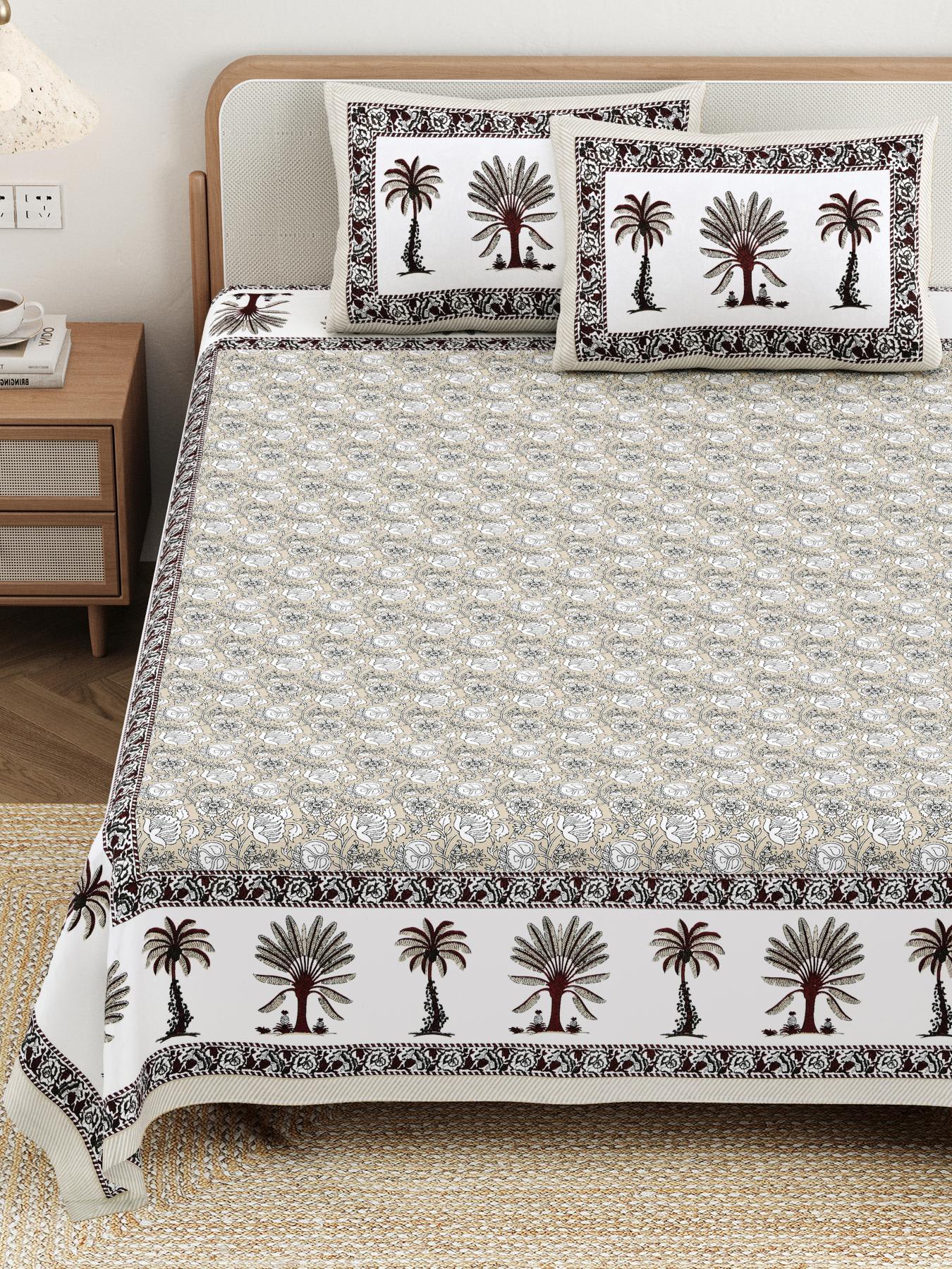 Cotton Jaipuri Diwan Size  Bedsheet With 2 Zipper Pillow Cover (Size 70*100)