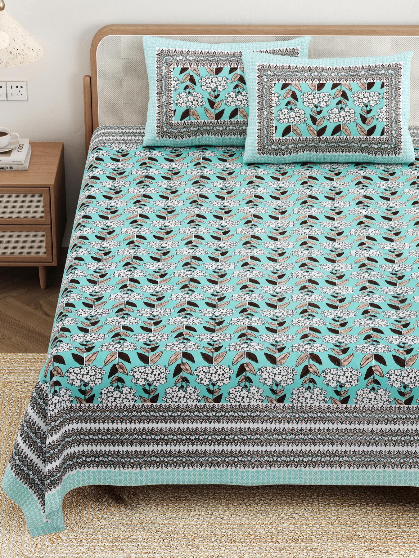 Cotton Jaipuri Diwan Size  Bedsheet With 2 Zipper Pillow Cover (Size 70*100)