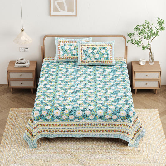 Cotton Jaipuri Diwan Size  Bedsheet With 2 Zipper Pillow Cover (Size 70*100)