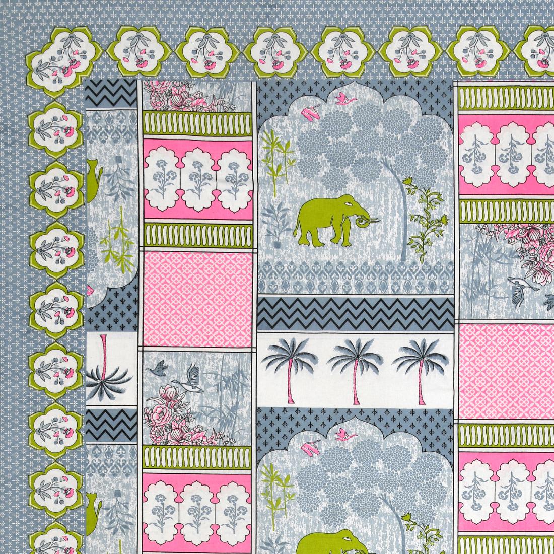 Cotton Jaipuri Diwan Size  Bedsheet With 2 Zipper Pillow Cover (Size 70*100)
