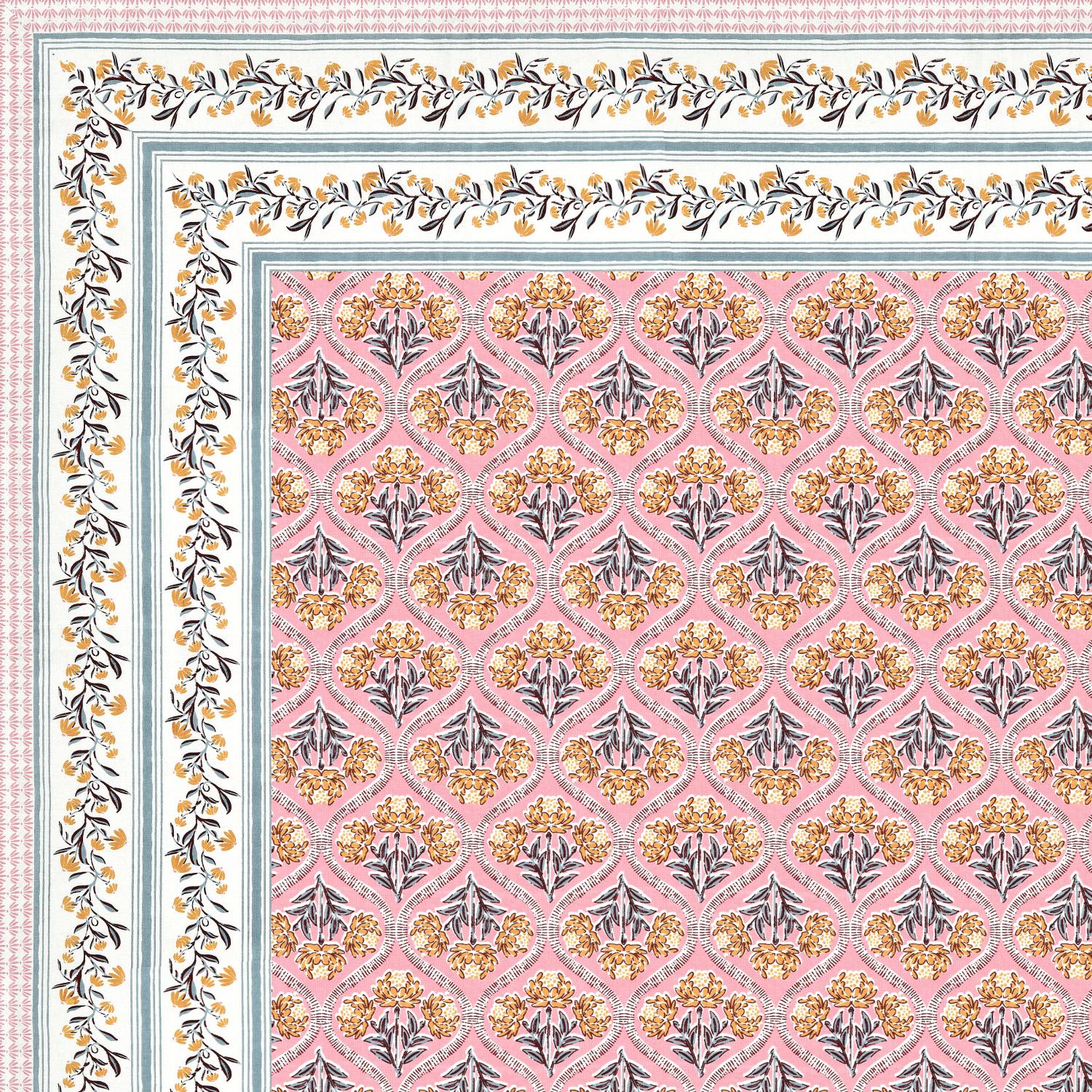 Cotton Jaipuri Diwan Size  Bedsheet With 2 Zipper Pillow Cover (Size 70*100)