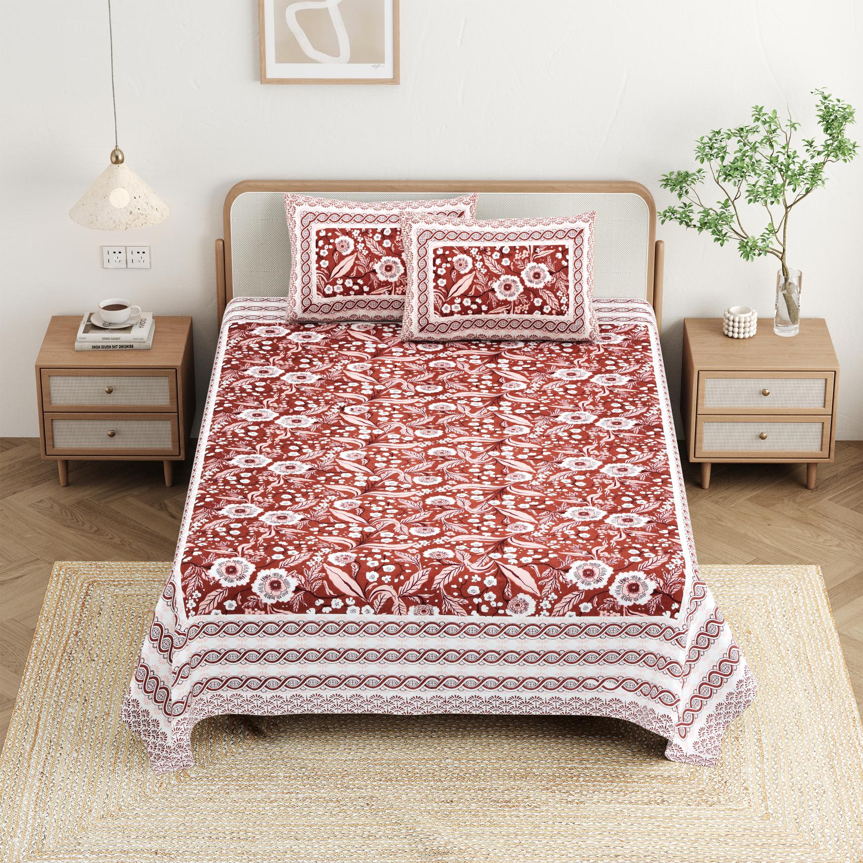 Cotton Jaipuri Diwan Size  Bedsheet With 2 Zipper Pillow Cover (Size 70*100)
