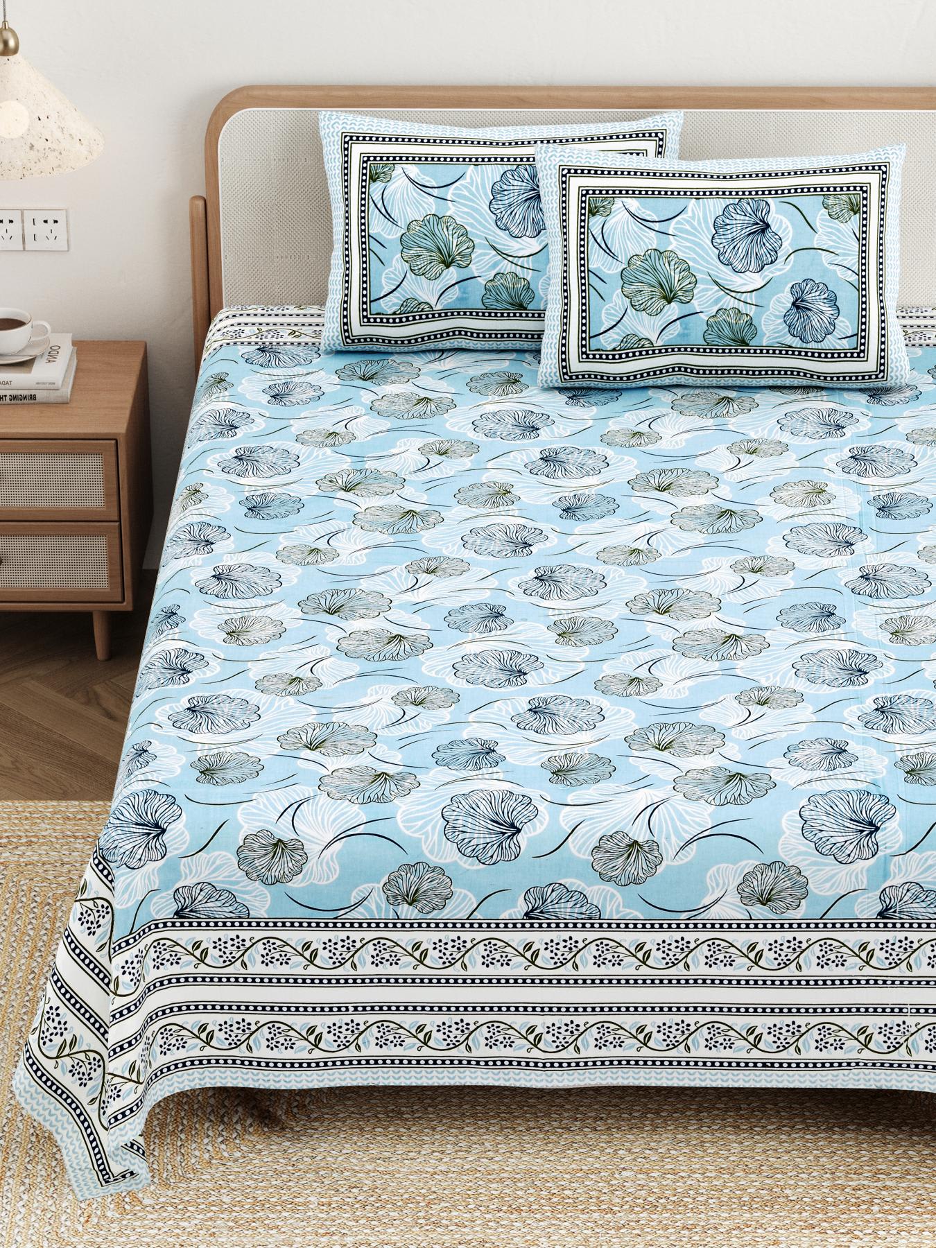 Cotton Jaipuri Diwan Size  Bedsheet With 2 Zipper Pillow Cover (Size 70*100)