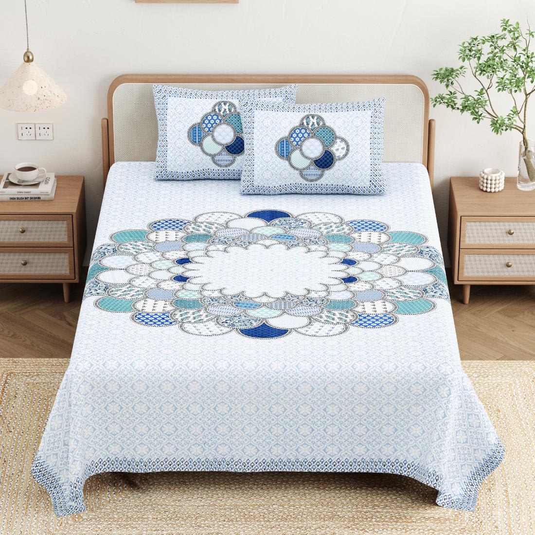Cotton Jaipuri Diwan Size  Bedsheet With 2 Zipper Pillow Cover (Size 70*100)