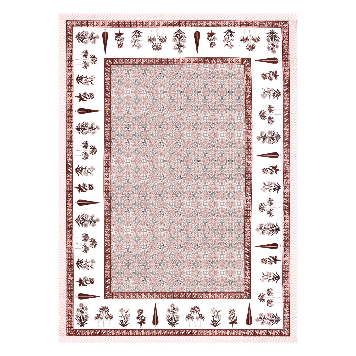 Cotton Jaipuri Diwan Size  Bedsheet With 2 Zipper Pillow Cover (Size 70*100)