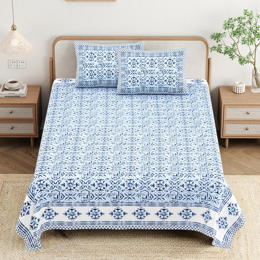 Cotton Jaipuri Diwan Size  Bedsheet With 2 Zipper Pillow Cover (Size 70*100)