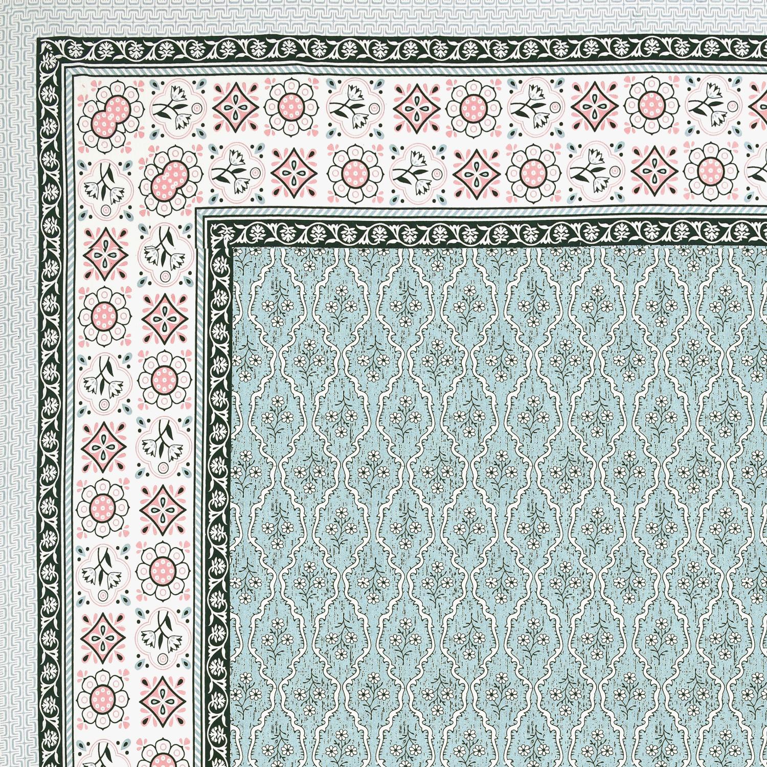 Cotton Jaipuri Diwan Size  Bedsheet With 2 Zipper Pillow Cover (Size 70*100)