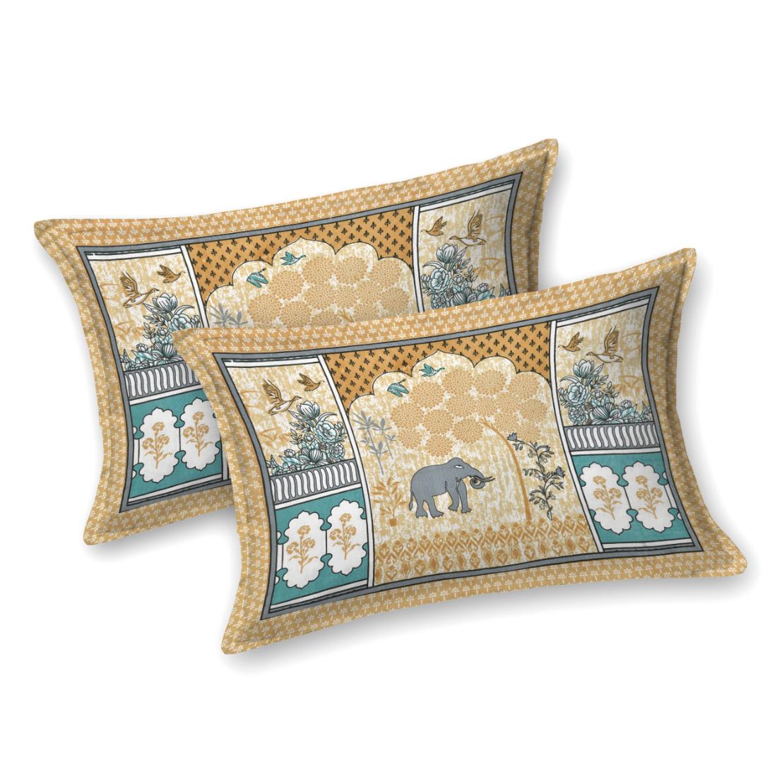 Cotton Jaipuri Diwan Size  Bedsheet With 2 Zipper Pillow Cover (Size 70*100)