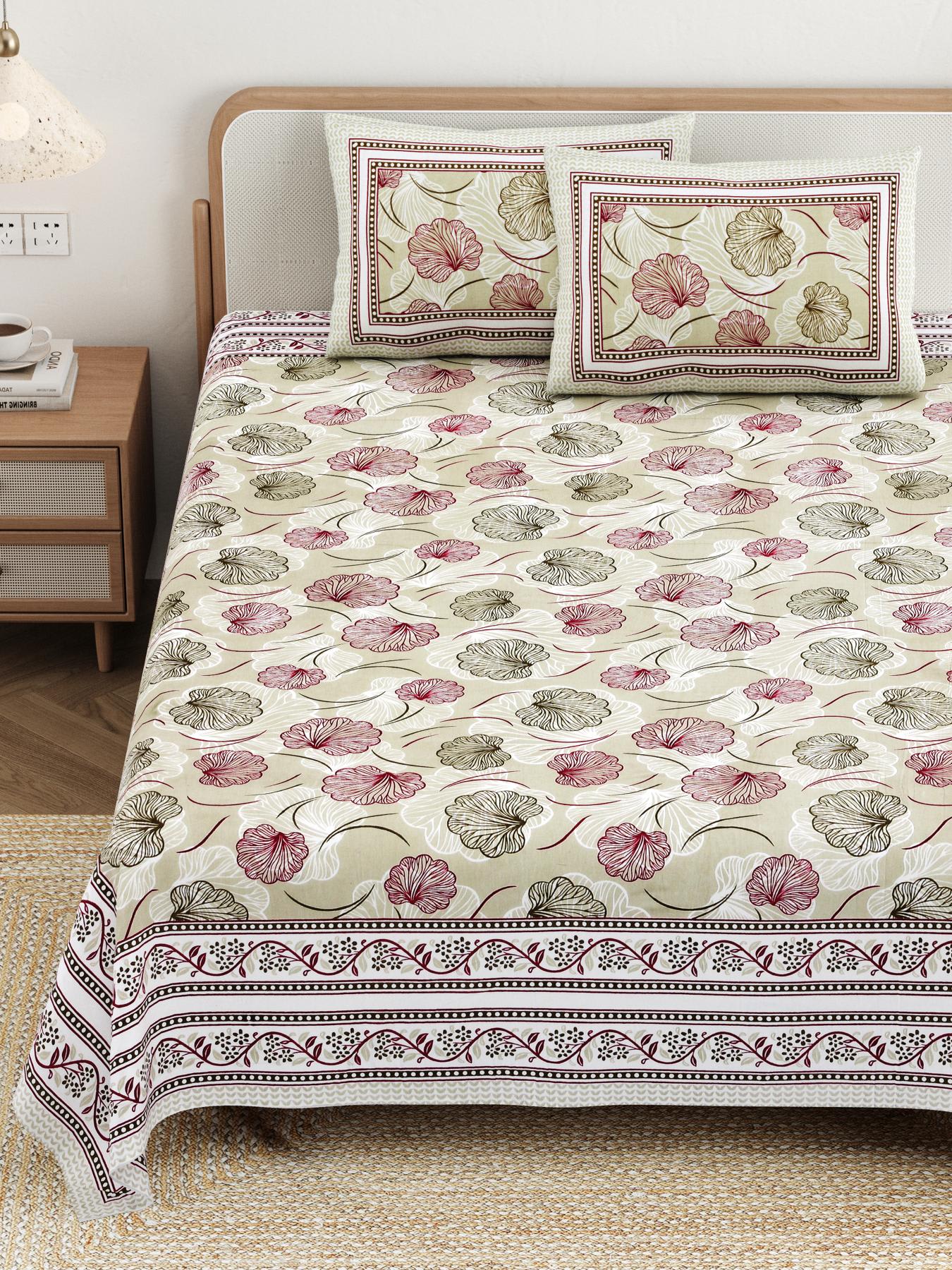 Cotton Jaipuri Diwan Size  Bedsheet With 2 Zipper Pillow Cover (Size 70*100)