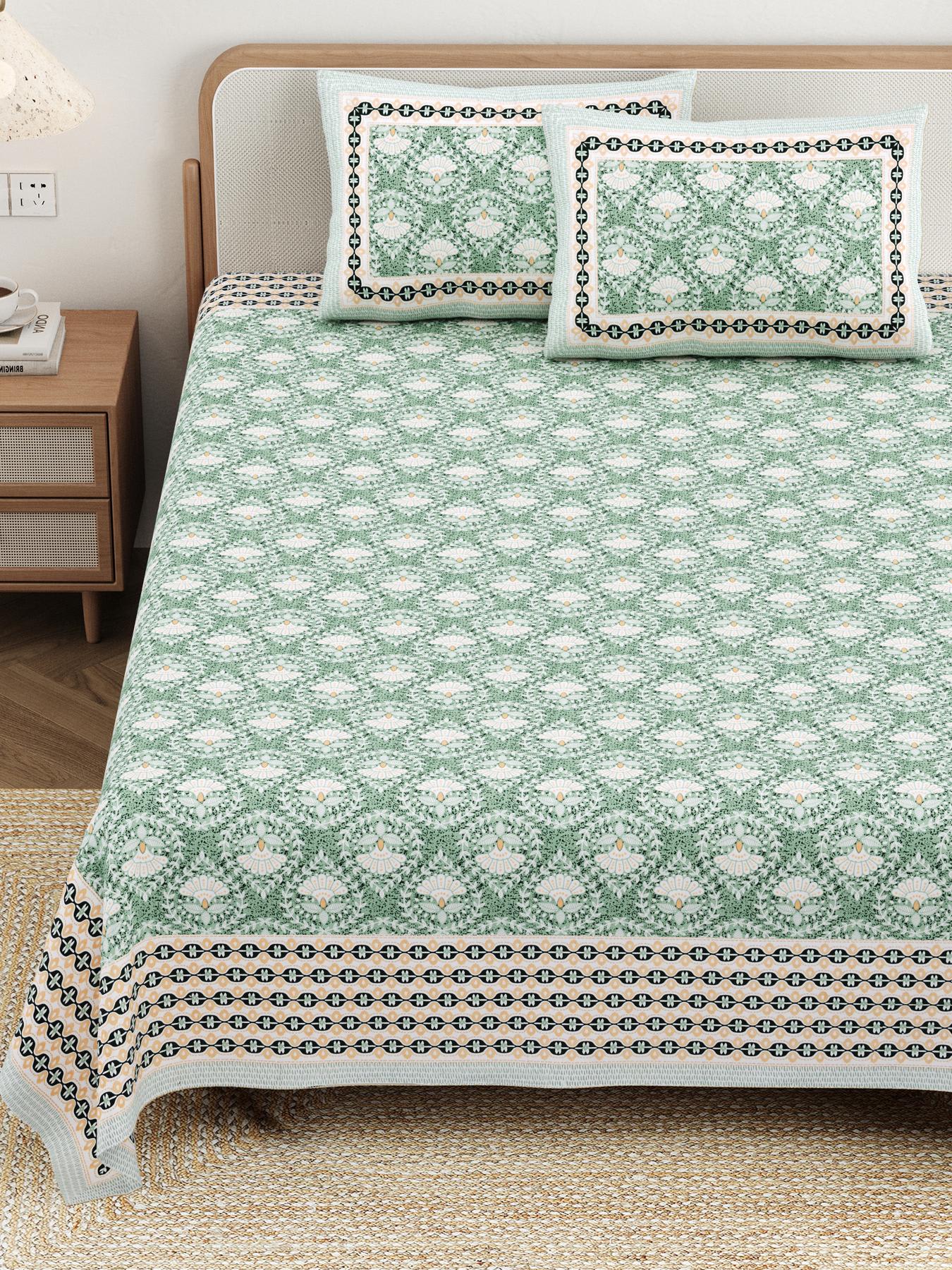 Cotton Jaipuri Diwan Size  Bedsheet With 2 Zipper Pillow Cover (Size 70*100)