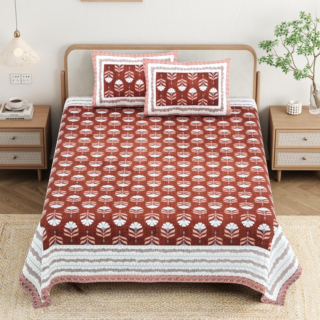 Cotton Jaipuri Diwan Size  Bedsheet With 2 Zipper Pillow Cover (Size 70*100)