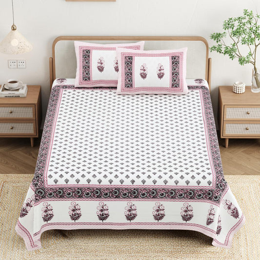 Cotton Jaipuri Diwan Size  Bedsheet With 2 Zipper Pillow Cover (Size 70*100)