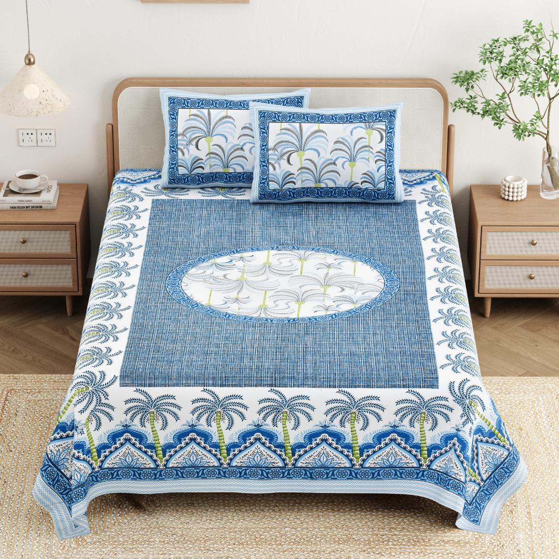 Cotton Jaipuri Diwan Size  Bedsheet With 2 Zipper Pillow Cover (Size 70*100)