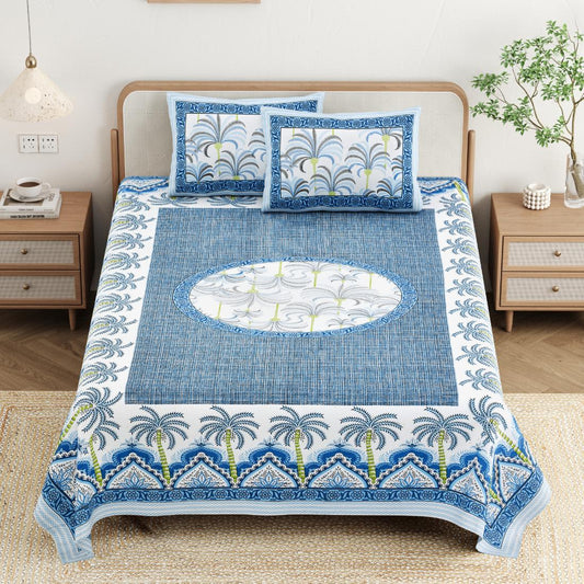 Cotton Jaipuri Diwan Size  Bedsheet With 2 Zipper Pillow Cover (Size 70*100)