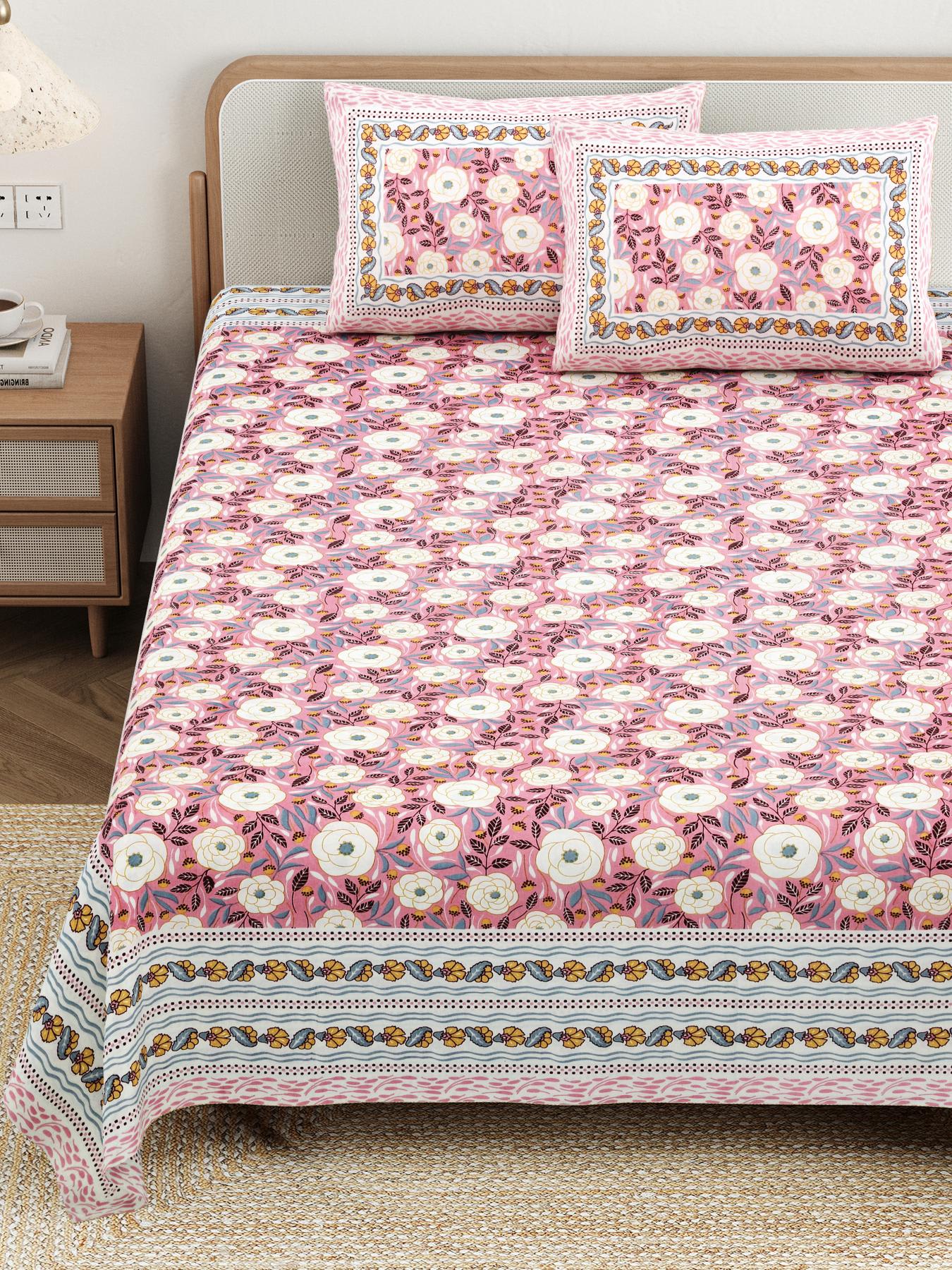 Cotton Jaipuri Diwan Size  Bedsheet With 2 Zipper Pillow Cover (Size 70*100)