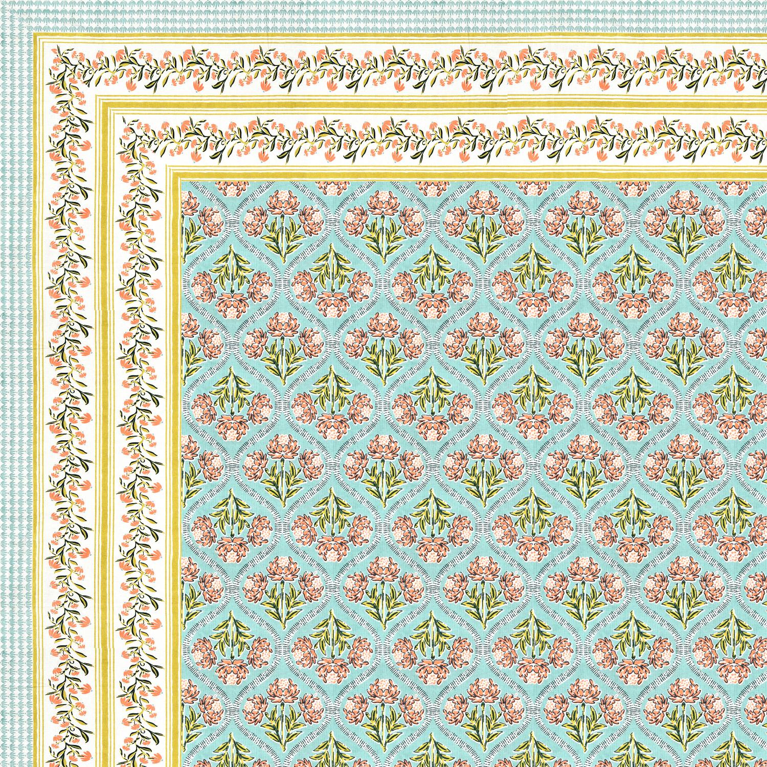 Cotton Jaipuri Diwan Size  Bedsheet With 2 Zipper Pillow Cover (Size 70*100)