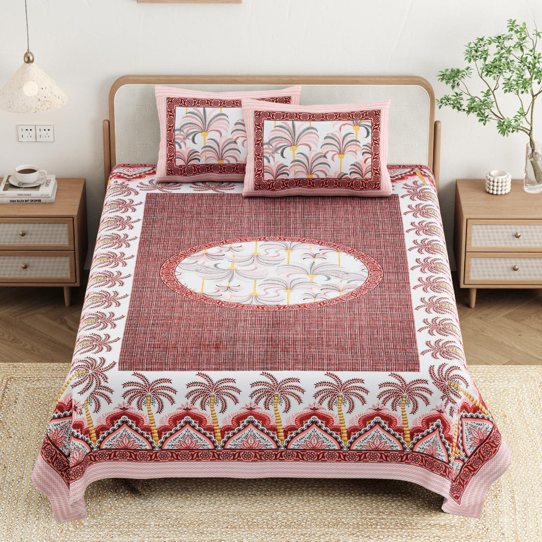 Cotton Jaipuri Diwan Size  Bedsheet With 2 Zipper Pillow Cover (Size 70*100)