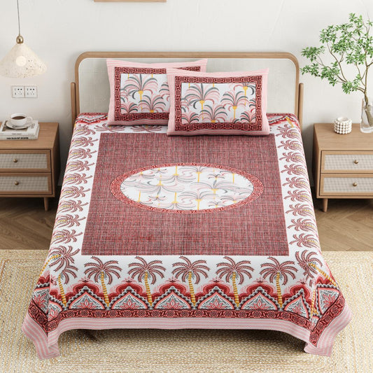 Cotton Jaipuri Diwan Size  Bedsheet With 2 Zipper Pillow Cover (Size 70*100)