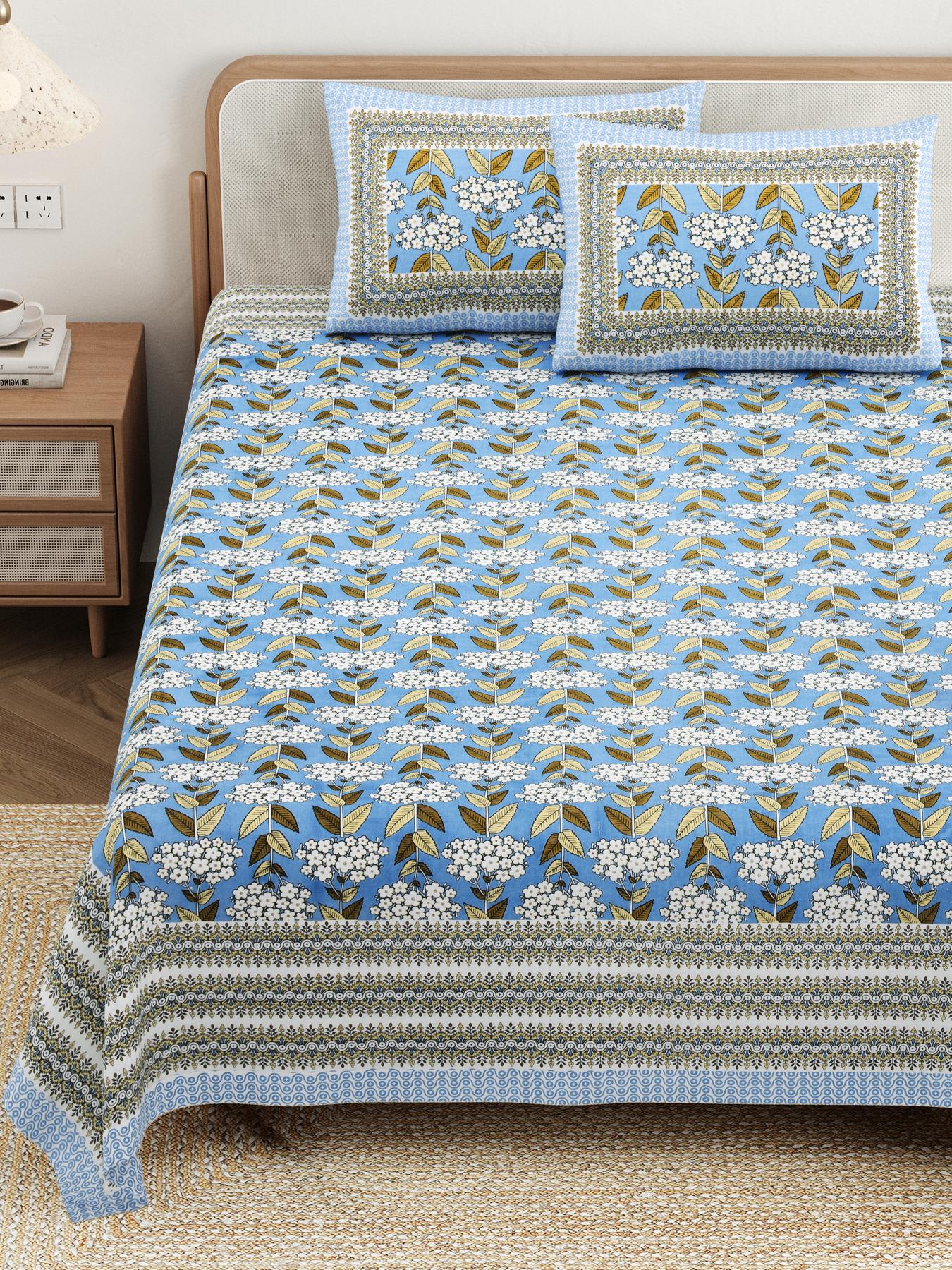 Cotton Jaipuri Diwan Size  Bedsheet With 2 Zipper Pillow Cover (Size 70*100)